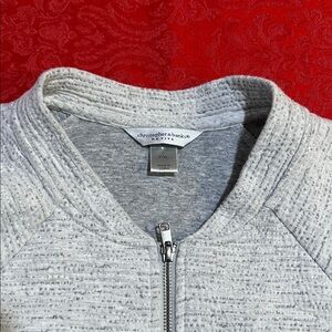 Christopher & Banks Petite Light Gray Knit Bomber Jacket XL
